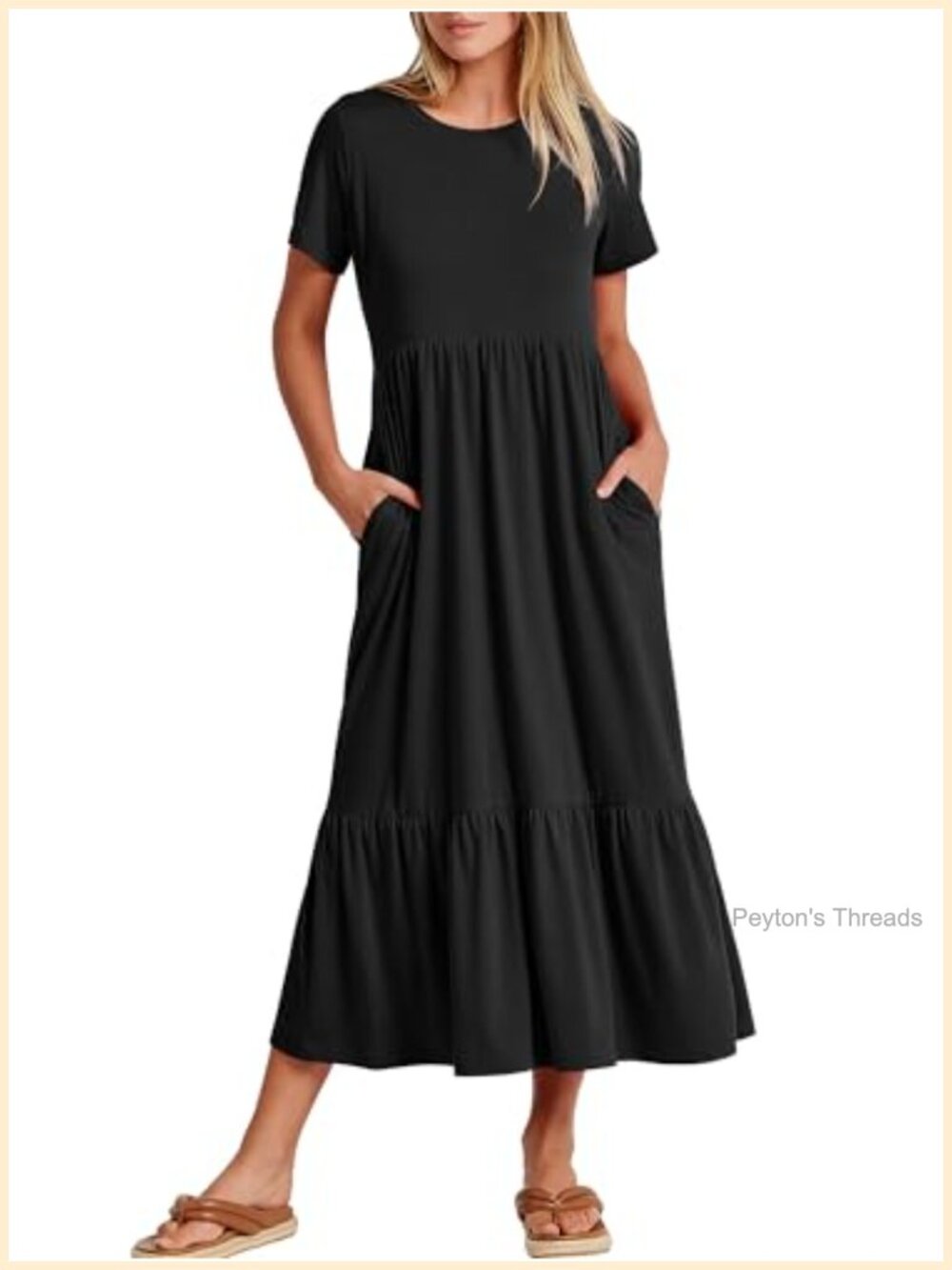 Womens Summer Casual Short Sleeve Maxi Dress with Pockets